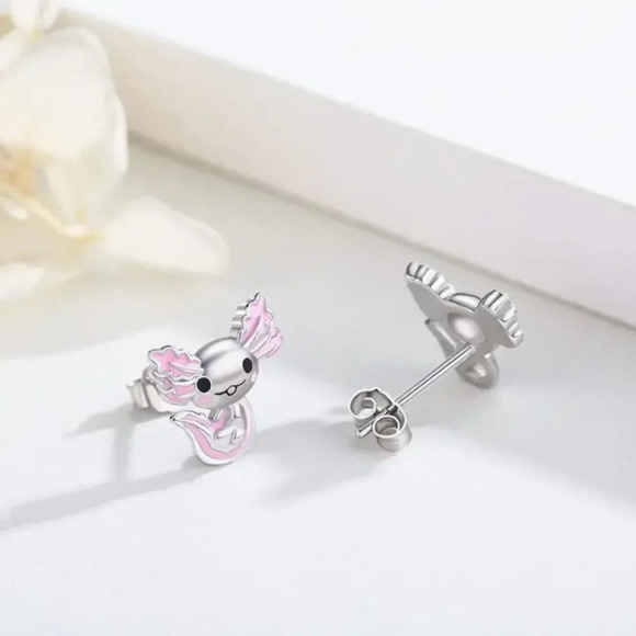 Cute Axolotl Pink Enamel Stud Fashion Earrings set - Picture 3 of 3